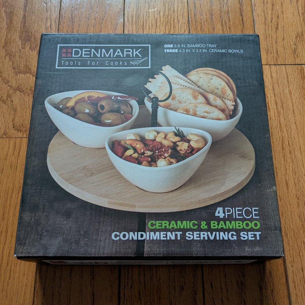 Denmark 4-piece Ceramic and Bamboo Condiment Serving Set